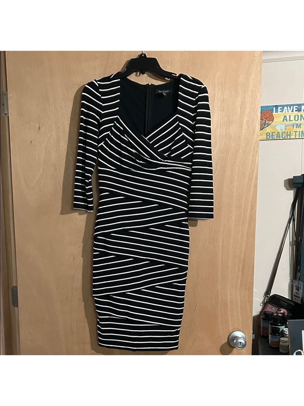 White House Black Market Black and White Long Sleeve Dress